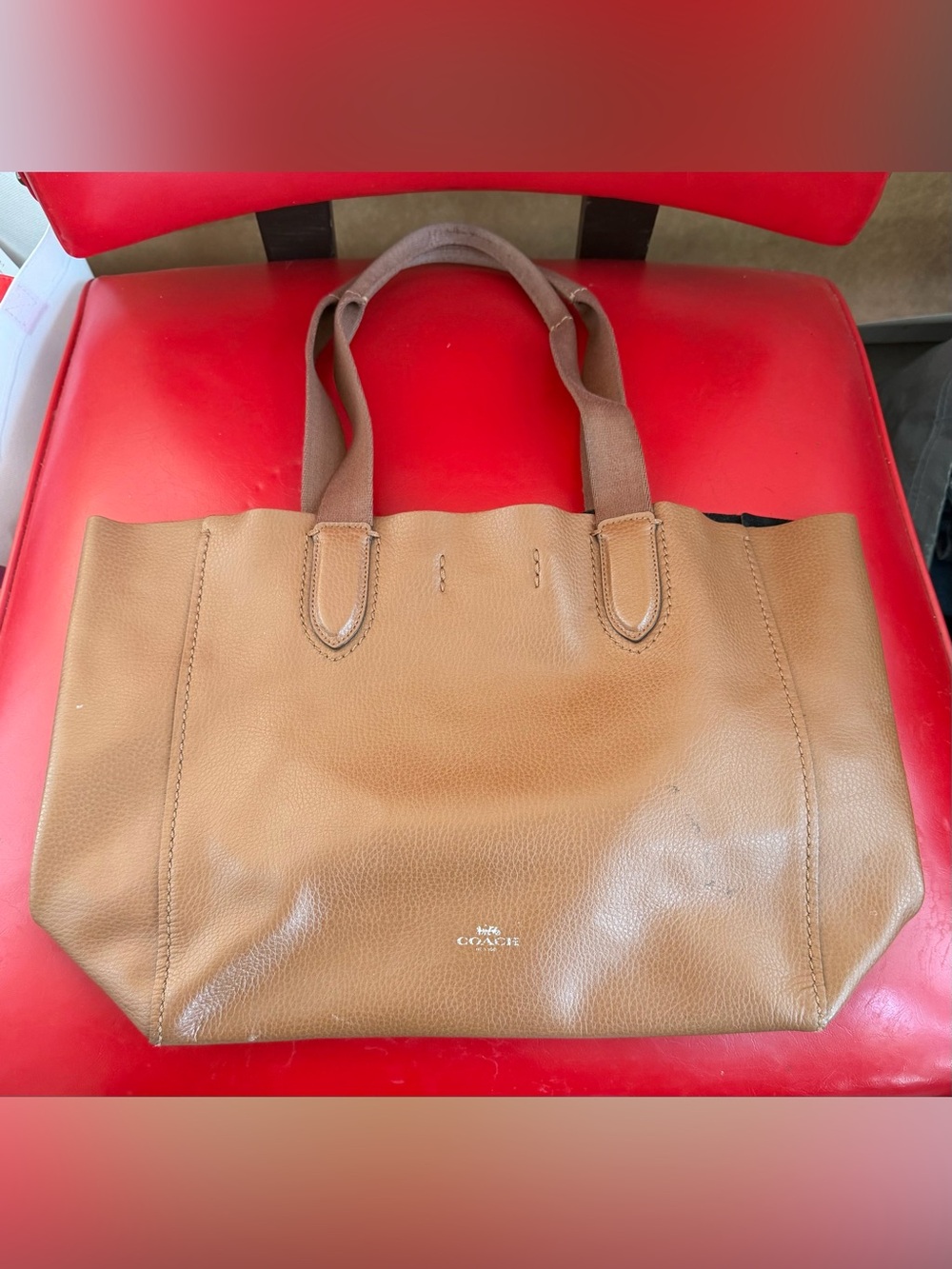 Coach Brown Leather Tote with Brown Webbing Handles